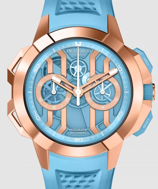 Review Jacob & Co EPIC X CHRONO 44MM ROSE GOLD (LIGHT BLUE) EC430.43.AE.AA.ABRUA Replica watch - Click Image to Close